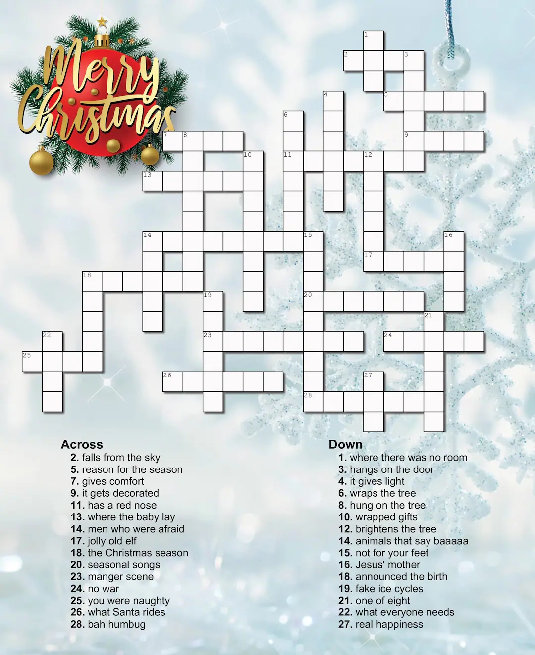 Christmas Crossword Puzzle Etsy