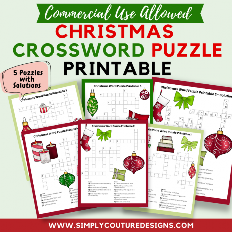 Christmas Crossword Puzzle Printables Simply Couture PLR