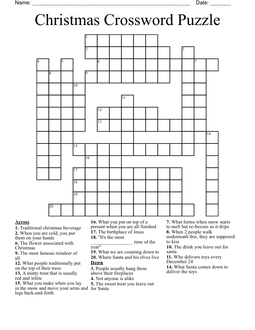 Christmas Crossword Puzzles Printable Free