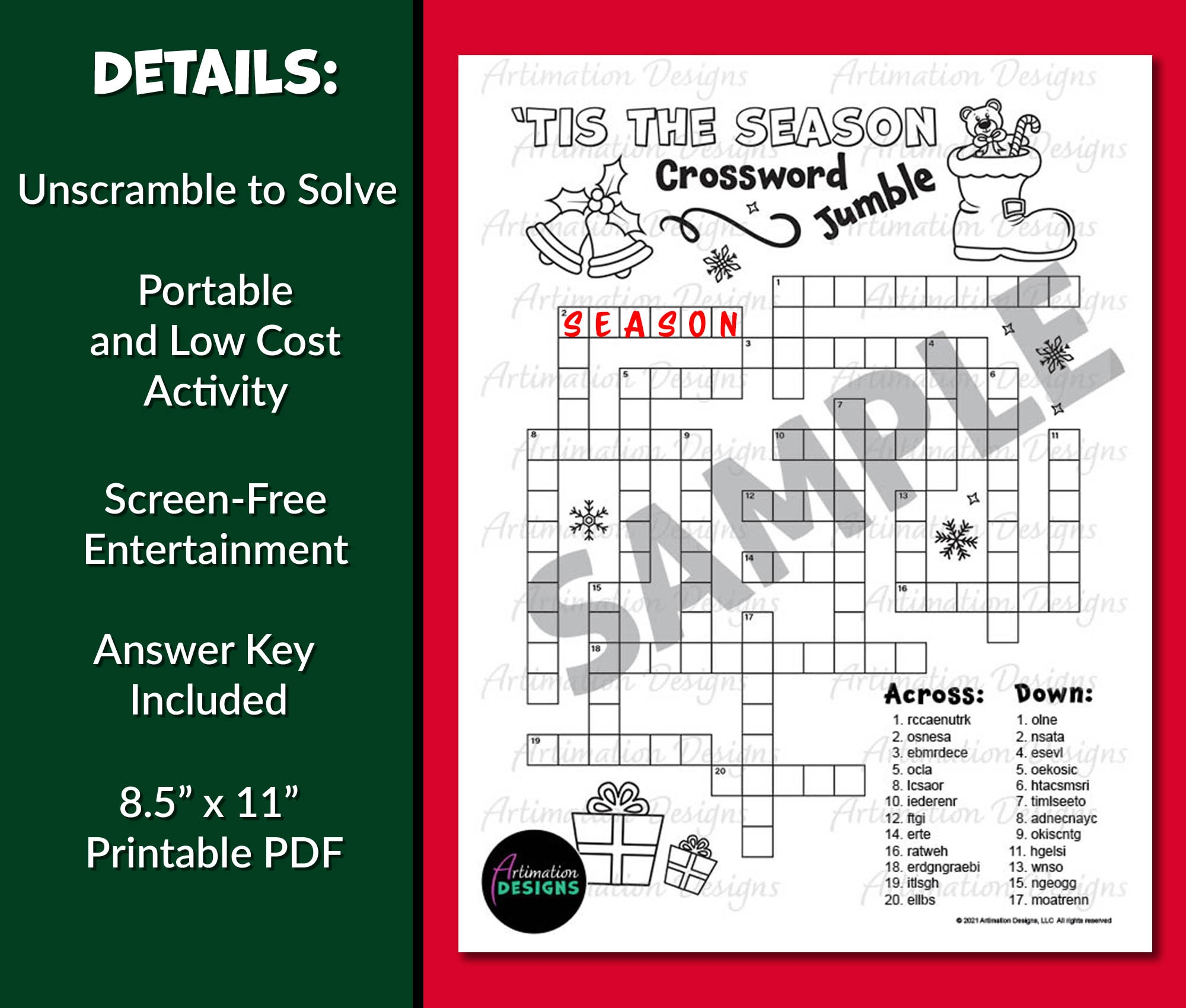 Christmas Crossword Word Puzzle Word Scramble Word Game Activity Classful