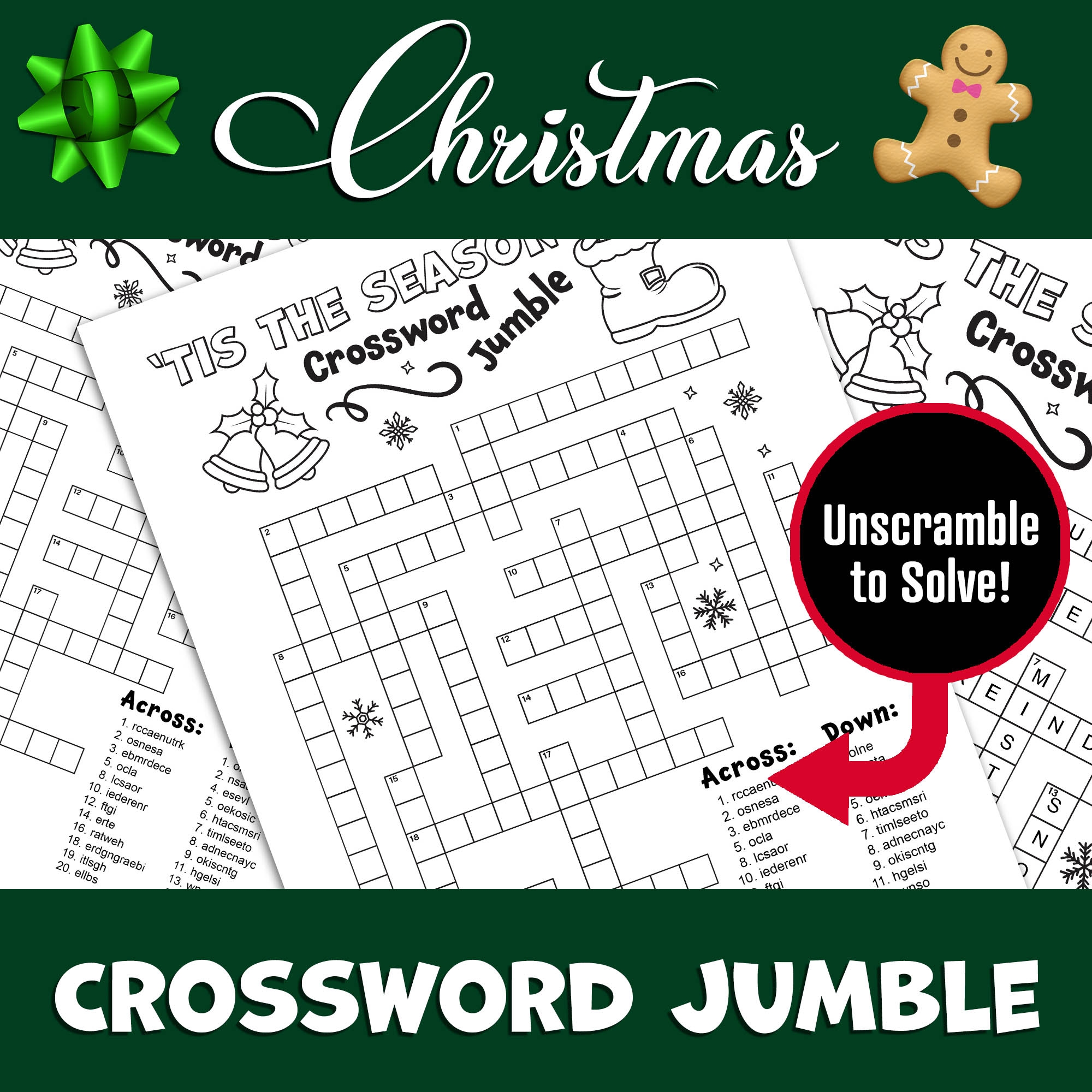 Christmas Crossword Word Puzzle Word Scramble Word Game Activity Classful