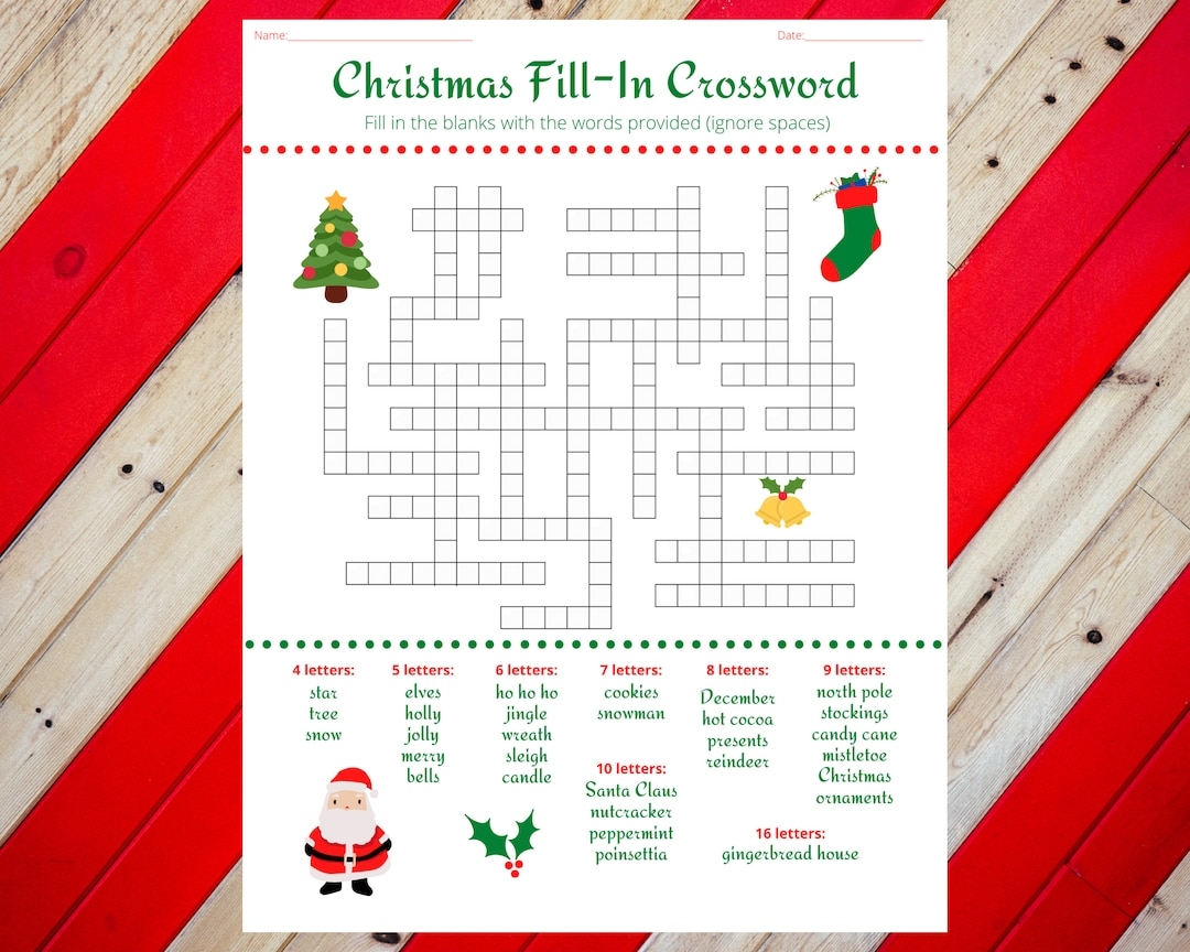 Christmas Holiday Fill In Crossword Puzzle Worksheet DIGITAL PRINTABLE Etsy UK