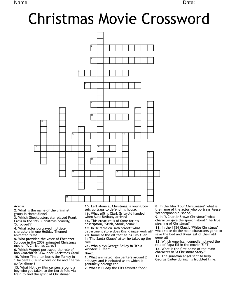 Christmas Movie Crossword WordMint