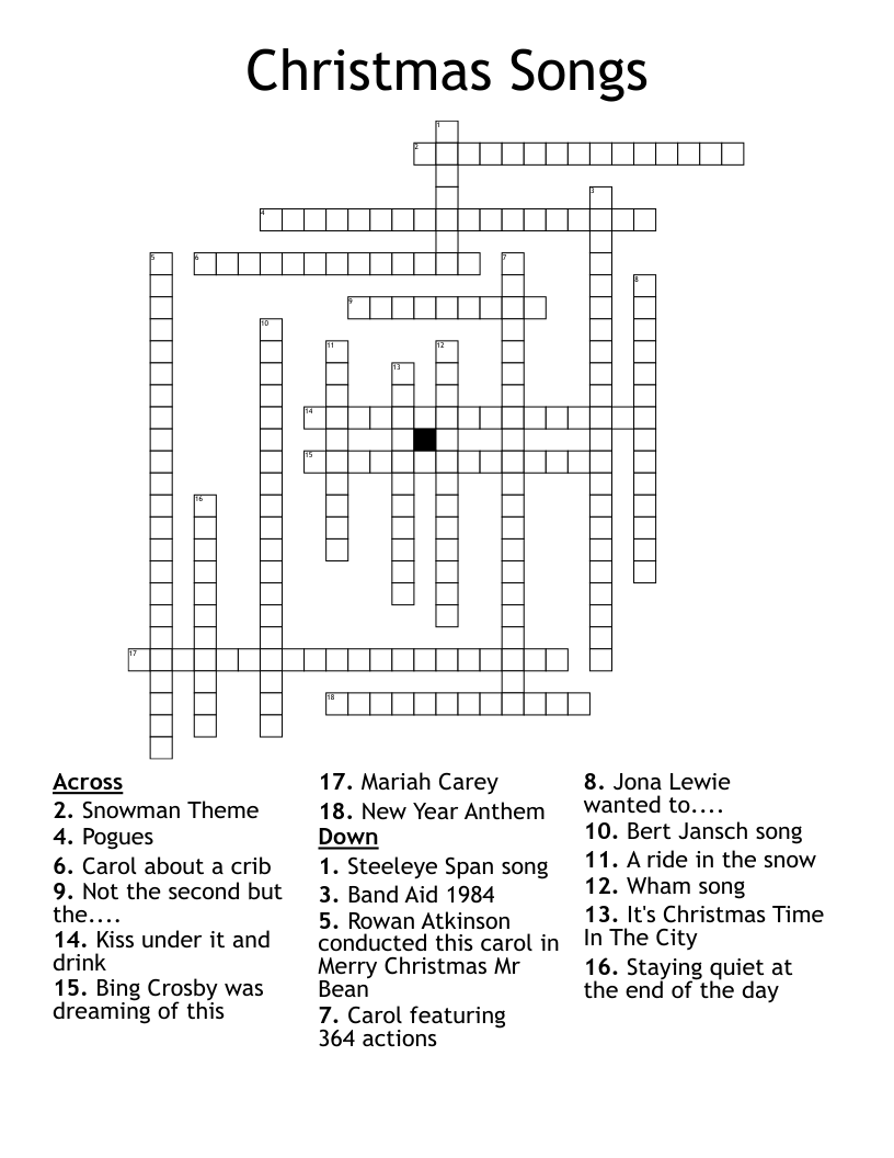 Christmas Songs Crossword WordMint