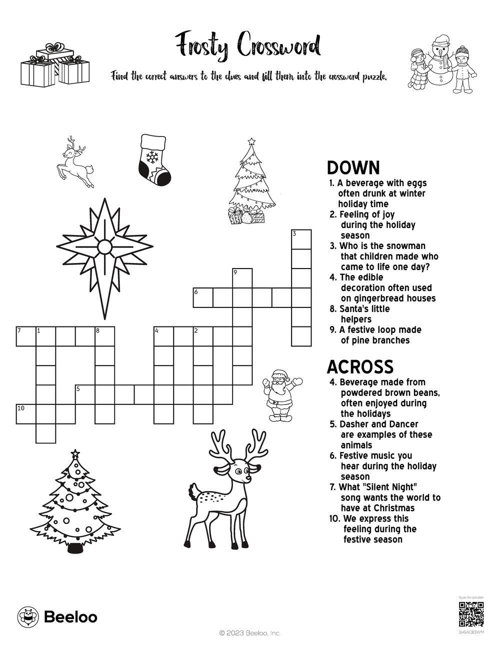 Christmas themed Crossword Puzzles Beeloo Printable Crafts And Activities For Kids