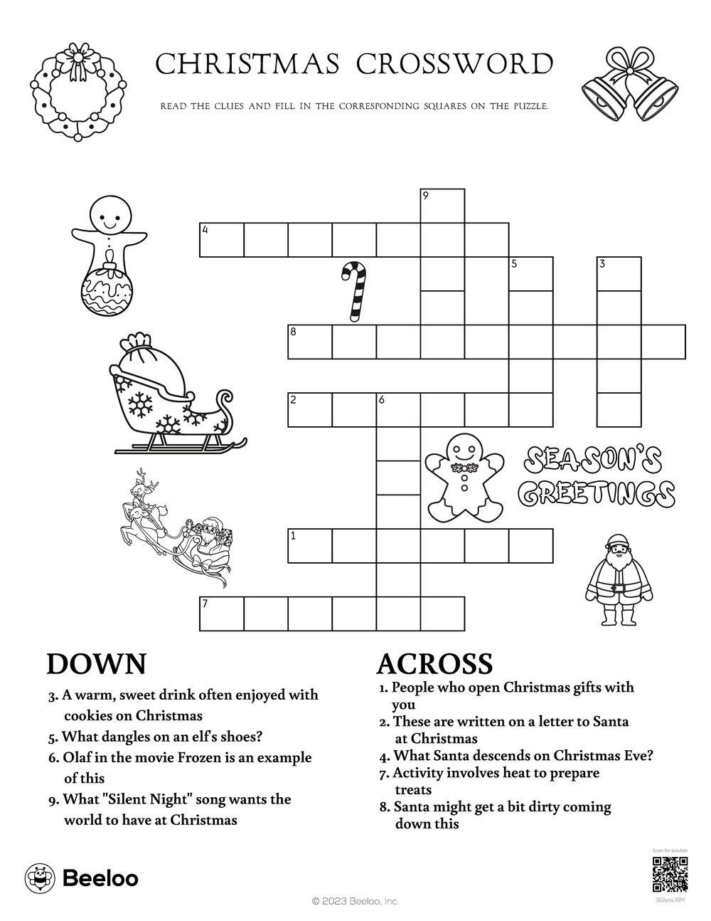 Christmas themed Crossword Puzzles Beeloo Printable Crafts And Activities For Kids