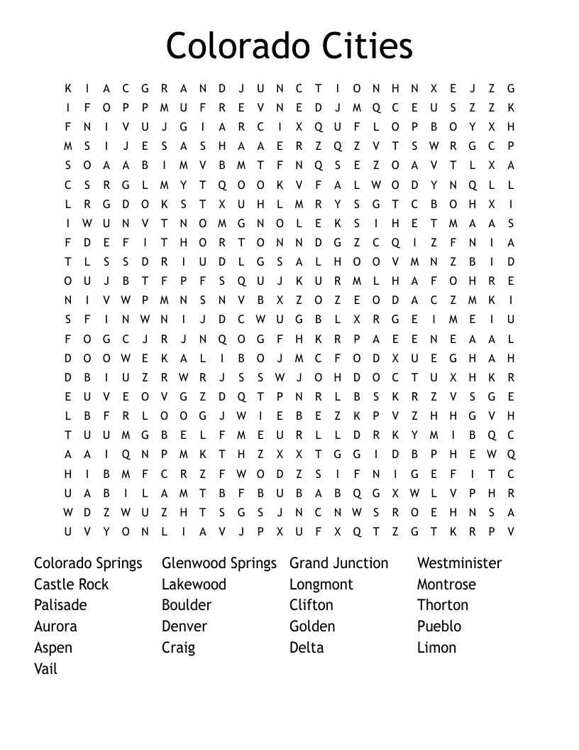 Colorado Cities Word Search WordMint