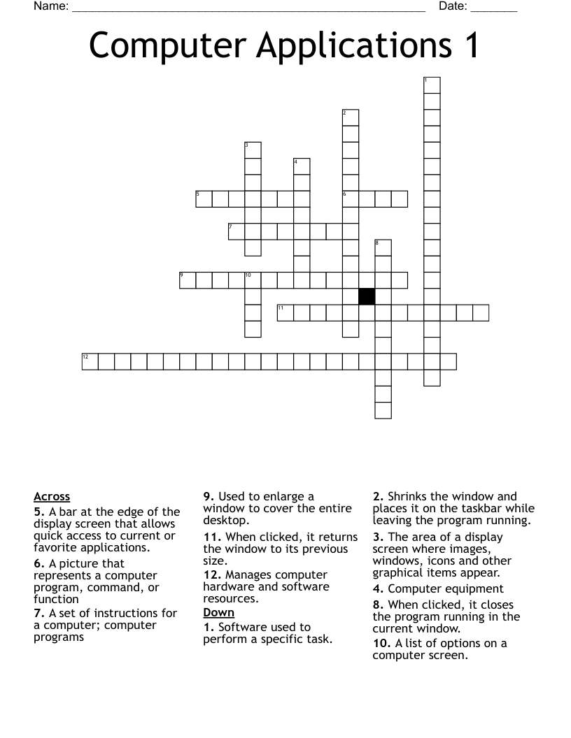 Computer Applications 1 Crossword WordMint
