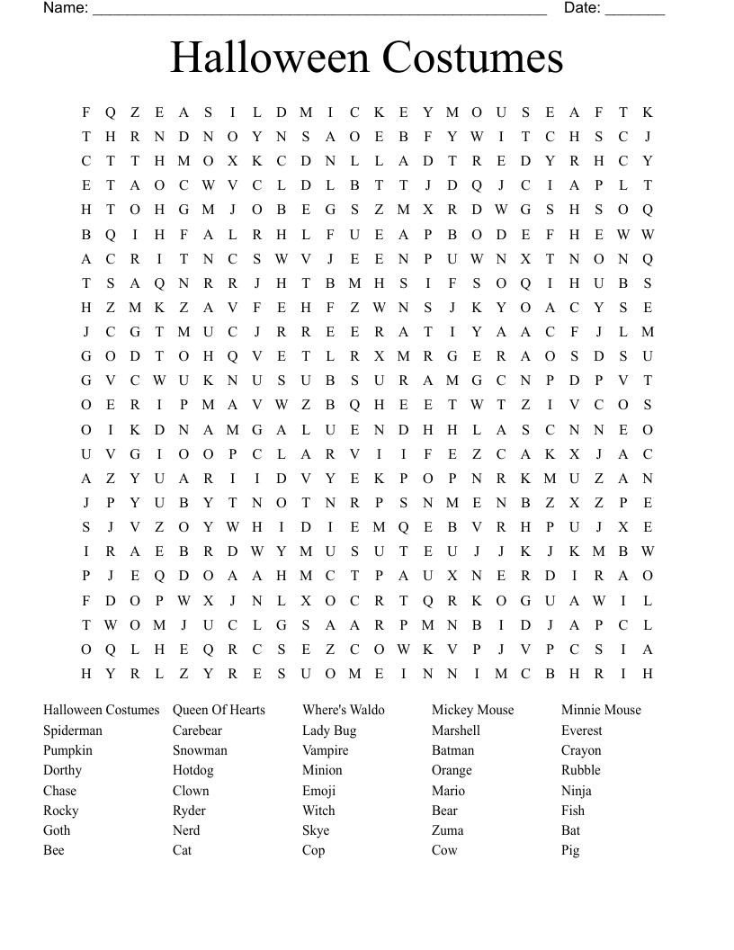 Costumes Crosswords Word Searches Bingo Cards WordMint