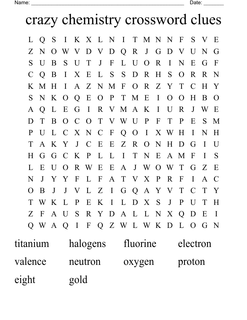 Chemistry Crossword Puzzle