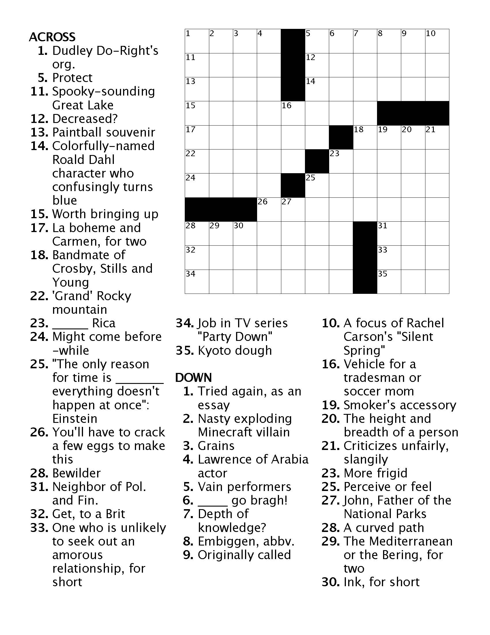 Free Printable Sunday Crossword Puzzles Pdf