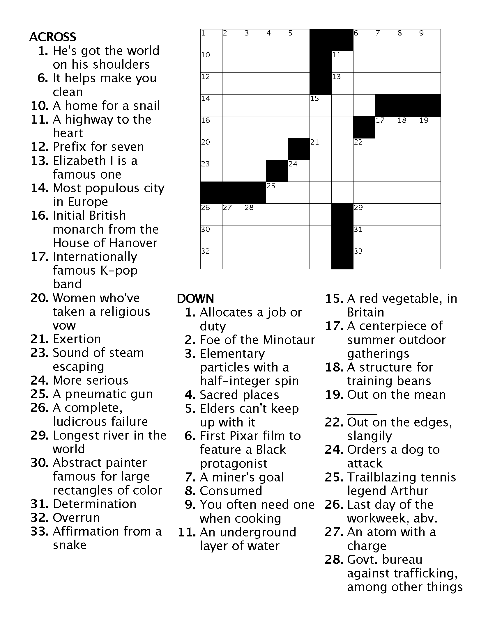 Large Print Printable Crossword Puzzles