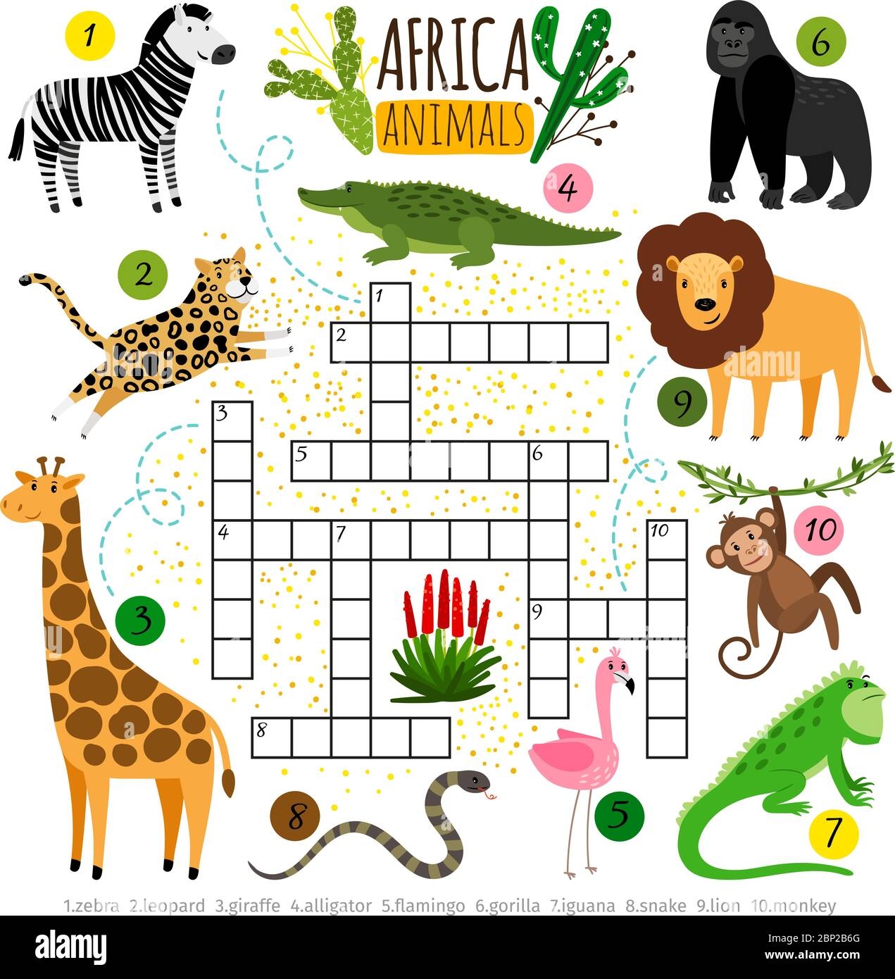 Crossword Africa Animals Kids Zoo African Crossword For School Children Words Searching Game Vector Illustration Stock Vector Image Art Alamy