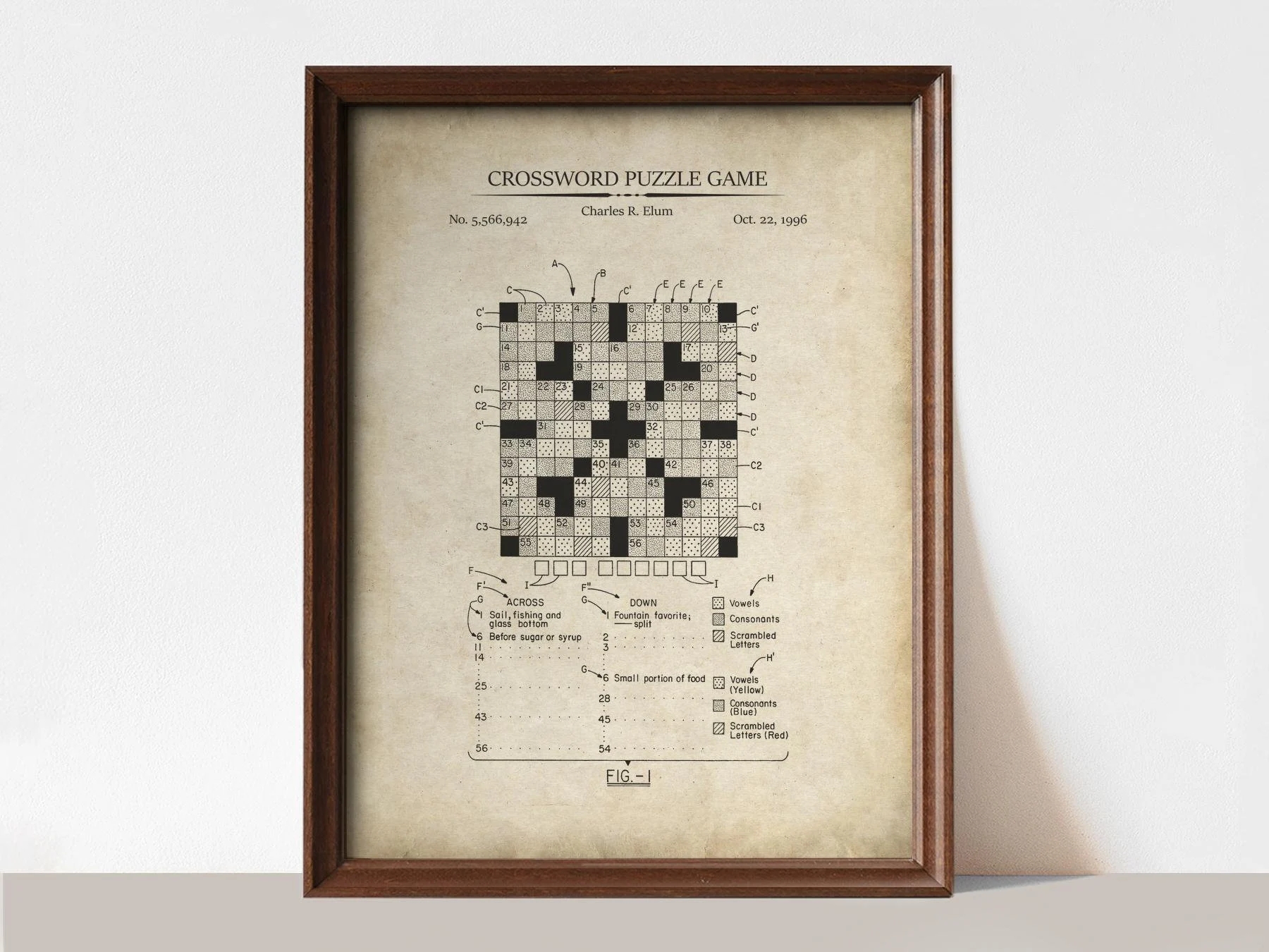 Crossword Puzzle Art Print Vintage Patent Art Crossword Puzzle 