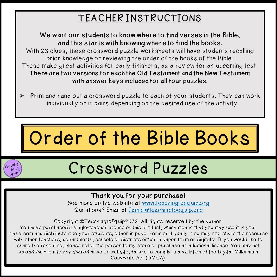 Crossword Puzzle Books Of The Bible Order Activity Etsy