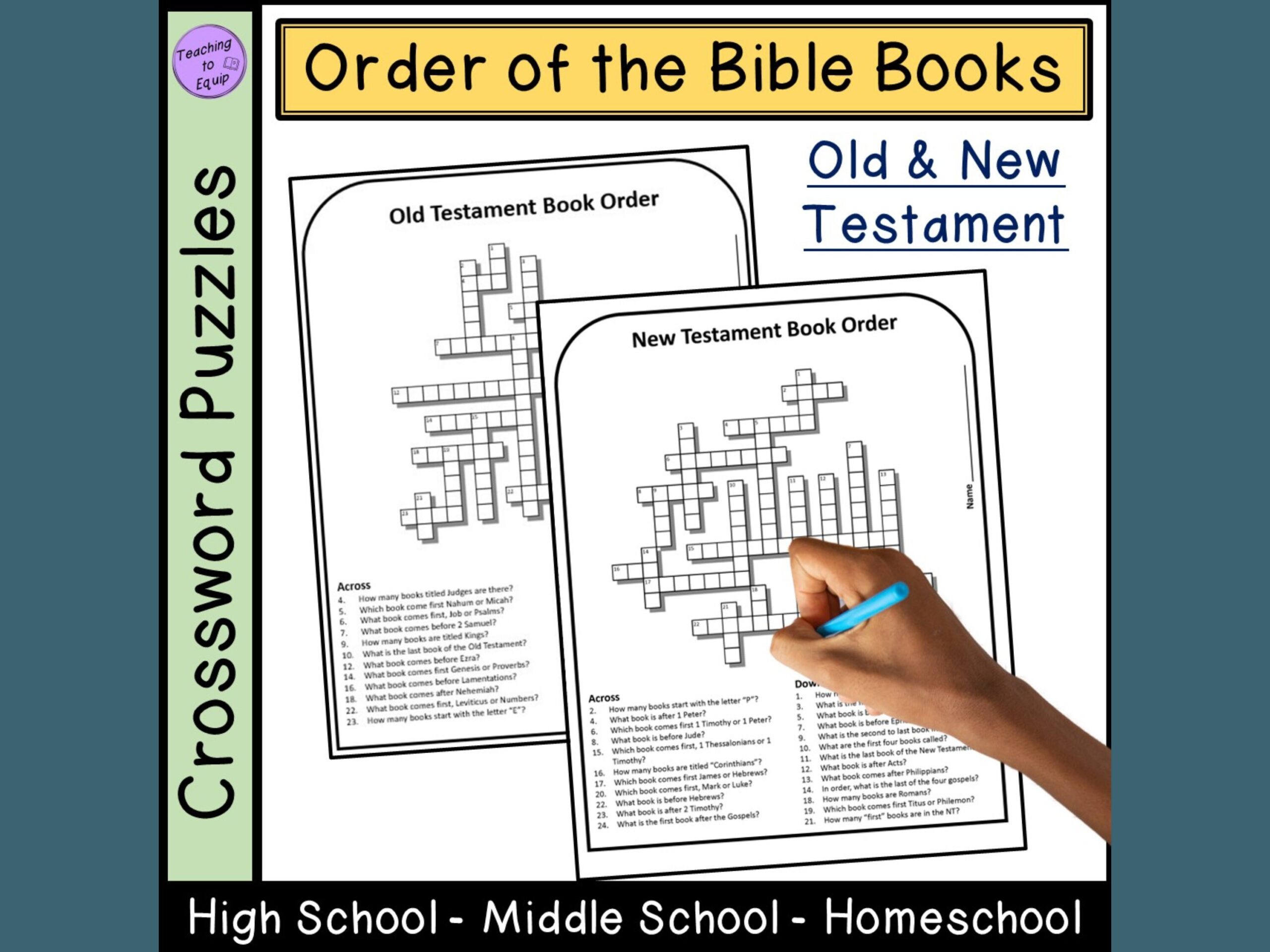 Crossword Puzzle Books Of The Bible Order Activity Etsy