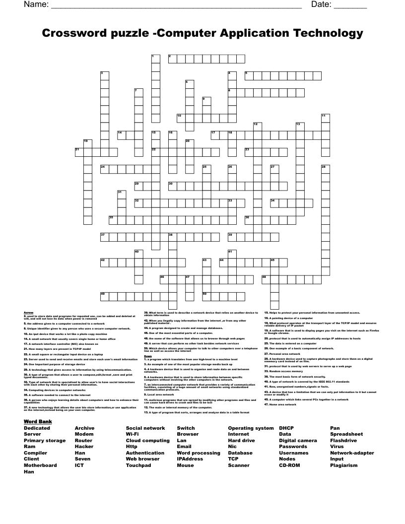 Crossword Puzzle Computer Application Technology WordMint