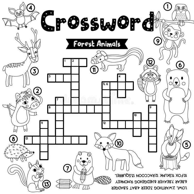 Crossword Puzzle Forest Animals Coloring Version Stock Vector Illustration Of Beaver Animal 190626841