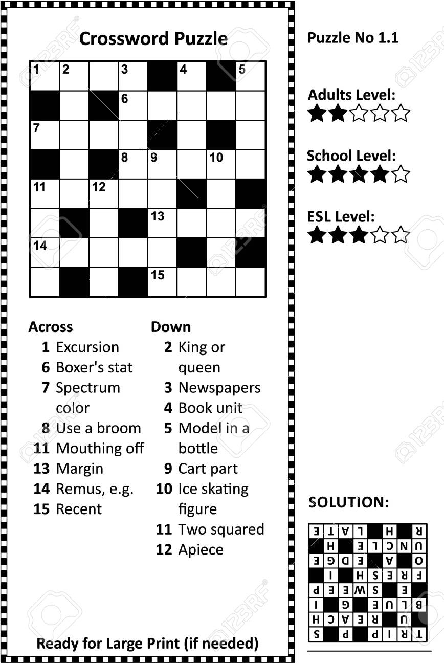 Crossword Puzzle Grid Clues And Solution Classic Quick Family Friendly Easy To Medium Difficulty Level Royalty Free SVG Cliparts Vectors And Stock Illustration Image 129961143 
