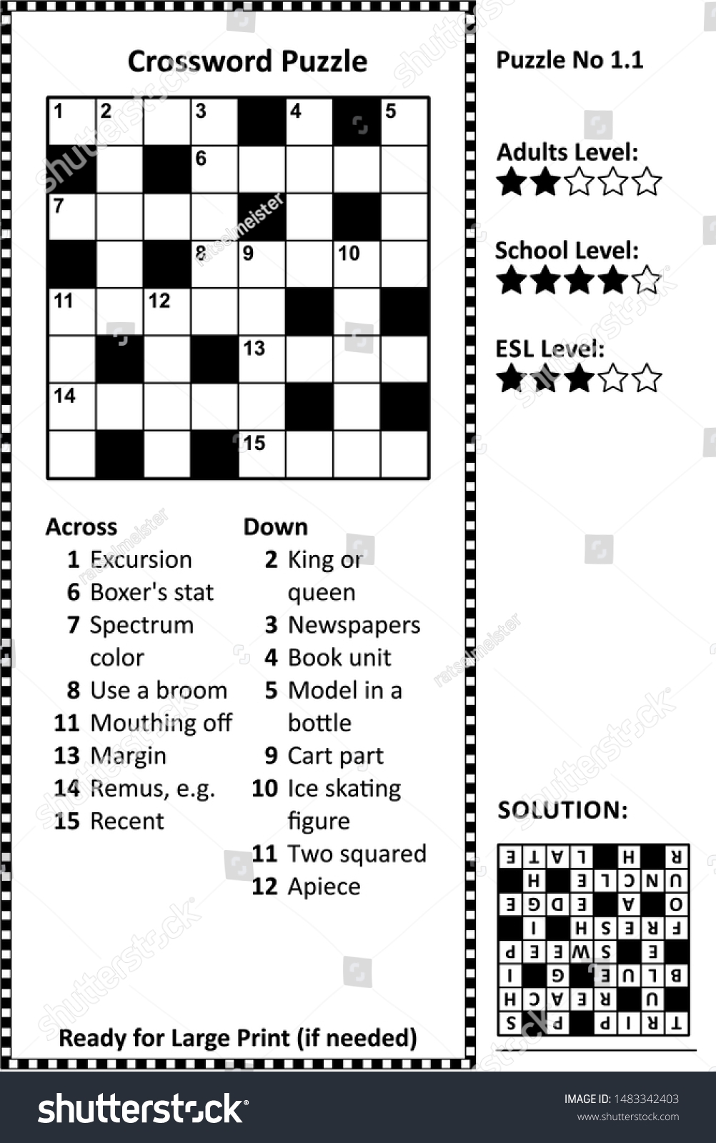 Crossword Puzzle Grid Clues Solution Classic Stock Vector Royalty Free 1483342403 Shutterstock