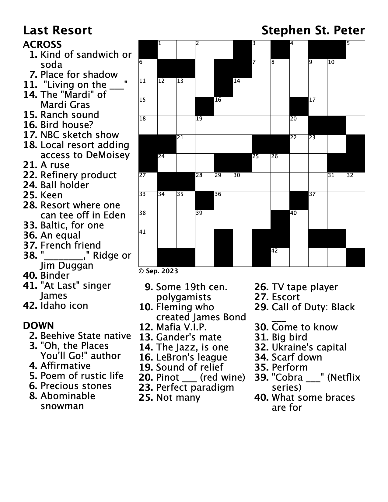 Crossword Puzzle Last Resort THE OGDENITE