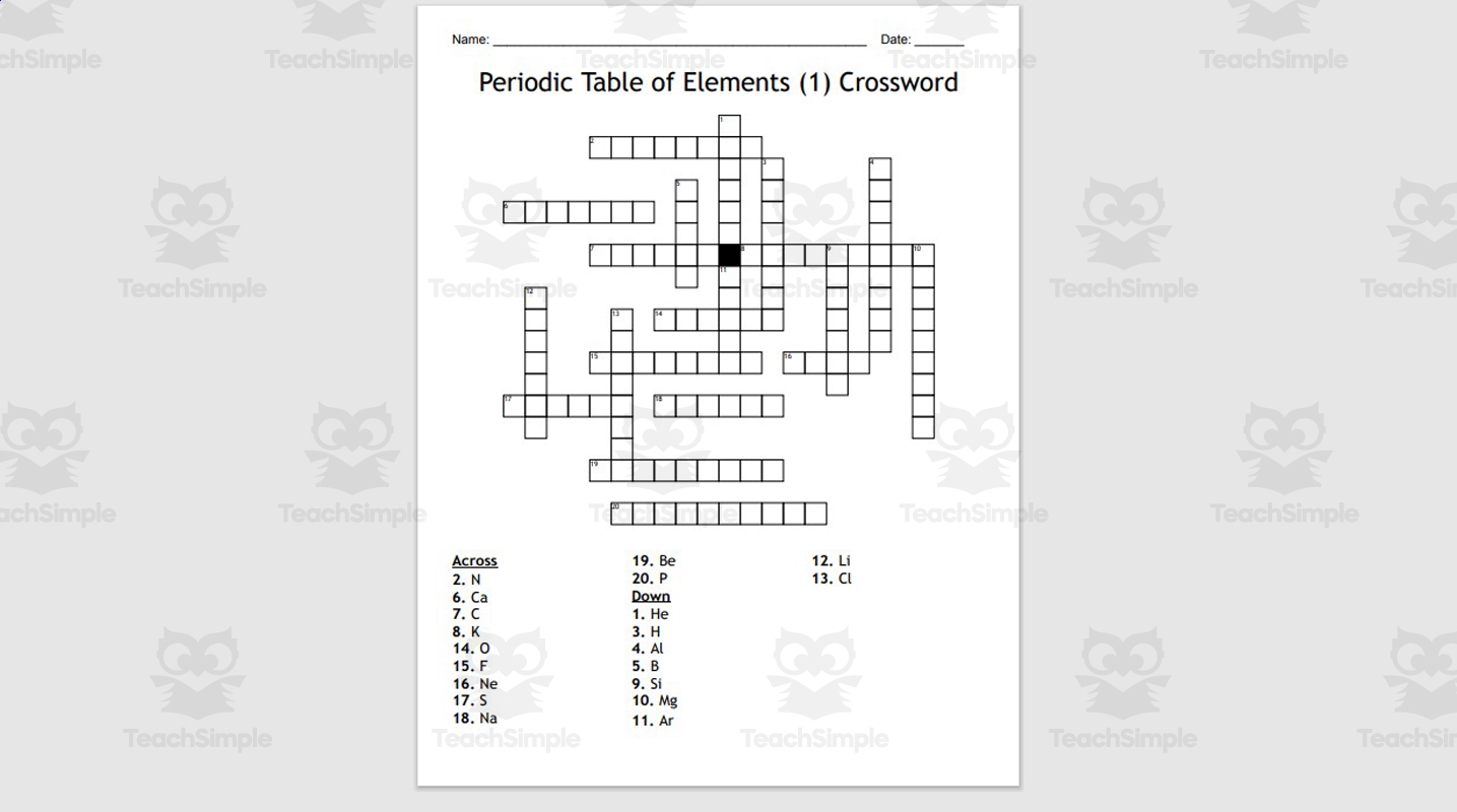 Chemistry Crossword Puzzle Answer Key