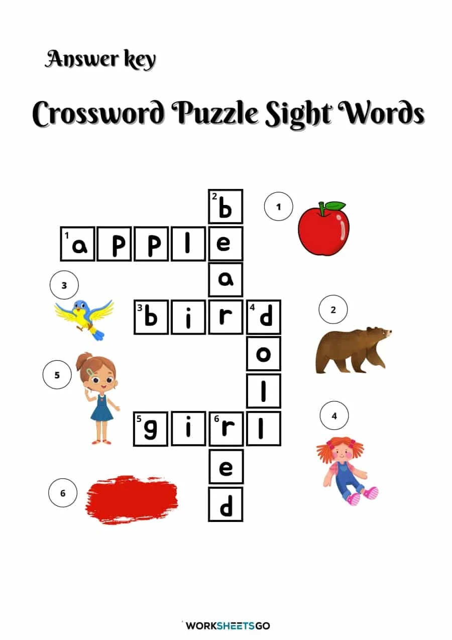 Crossword Puzzle Sight Words Worksheets WorksheetsGO