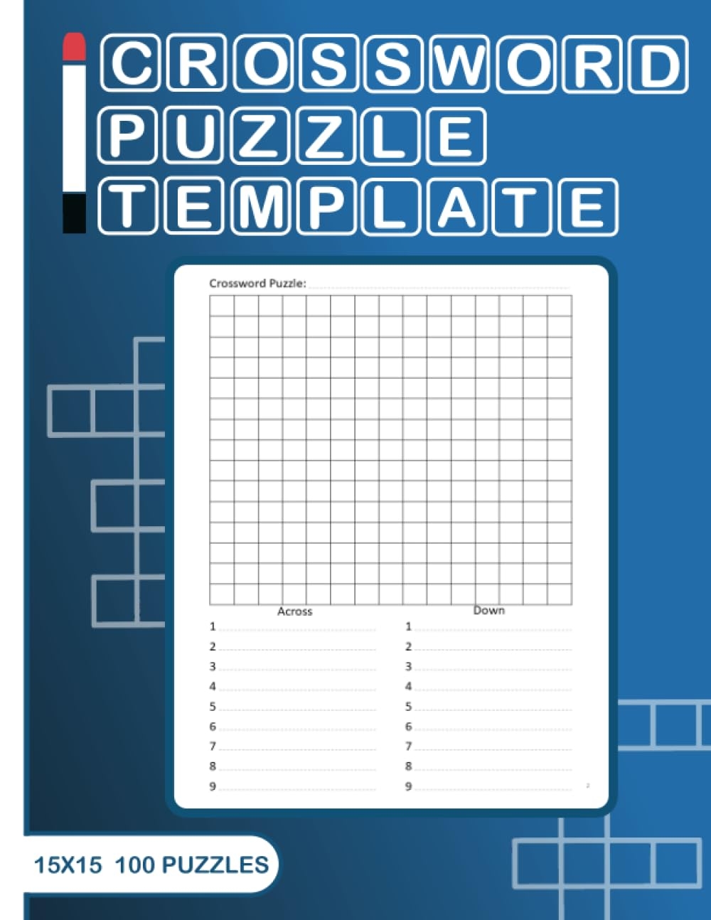 Crossword Puzzle Template Create Your Own Cryptic Crossword Puzzles With This Blank Crossword Grid For Adults Kids And Teens 100 Games 100 15x15 