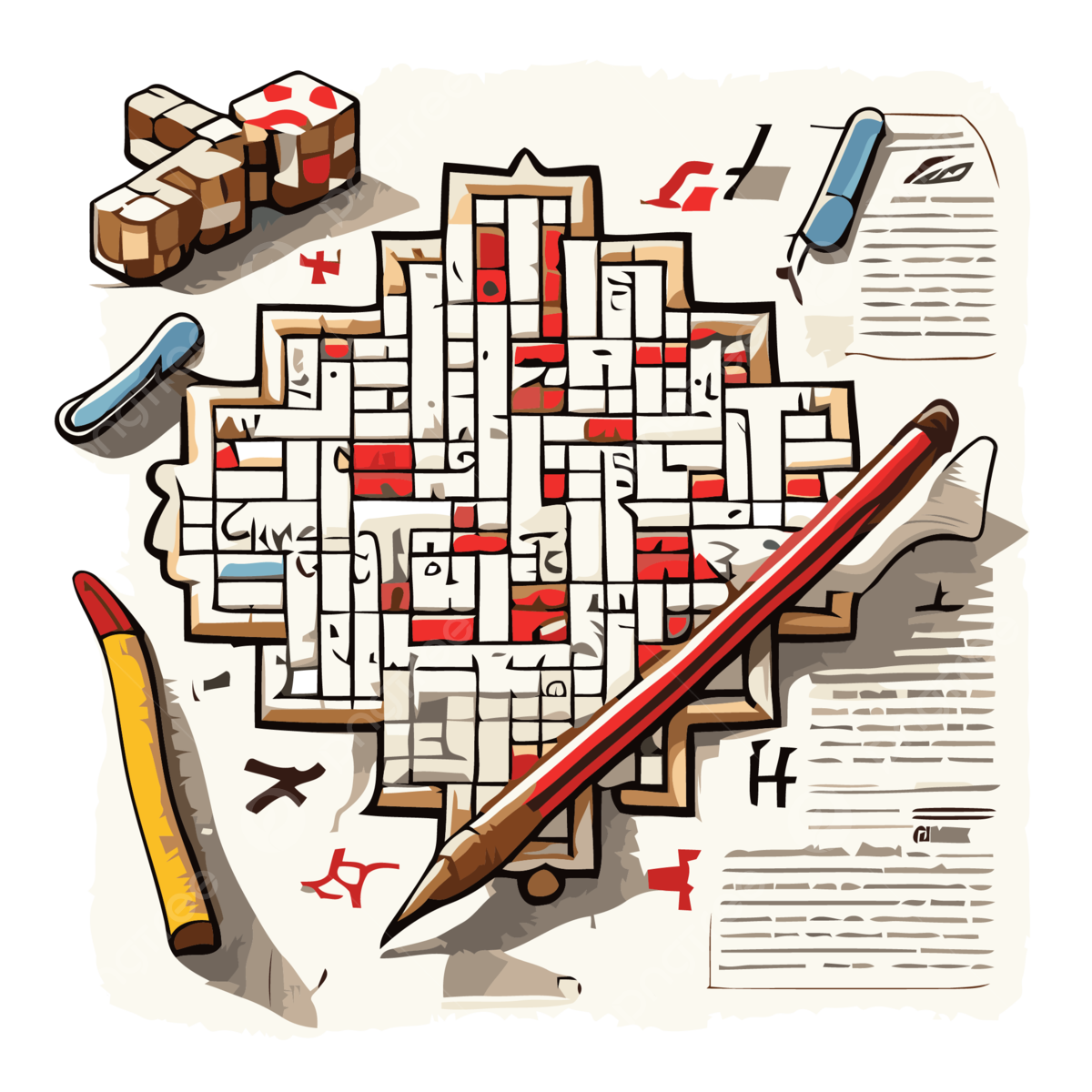 Crossword Puzzle Vector Sticker Clipart Crossword Puzzle Image With Pencil Cartoon Sticker Clipart PNG And Vector With Transparent Background For Free Download