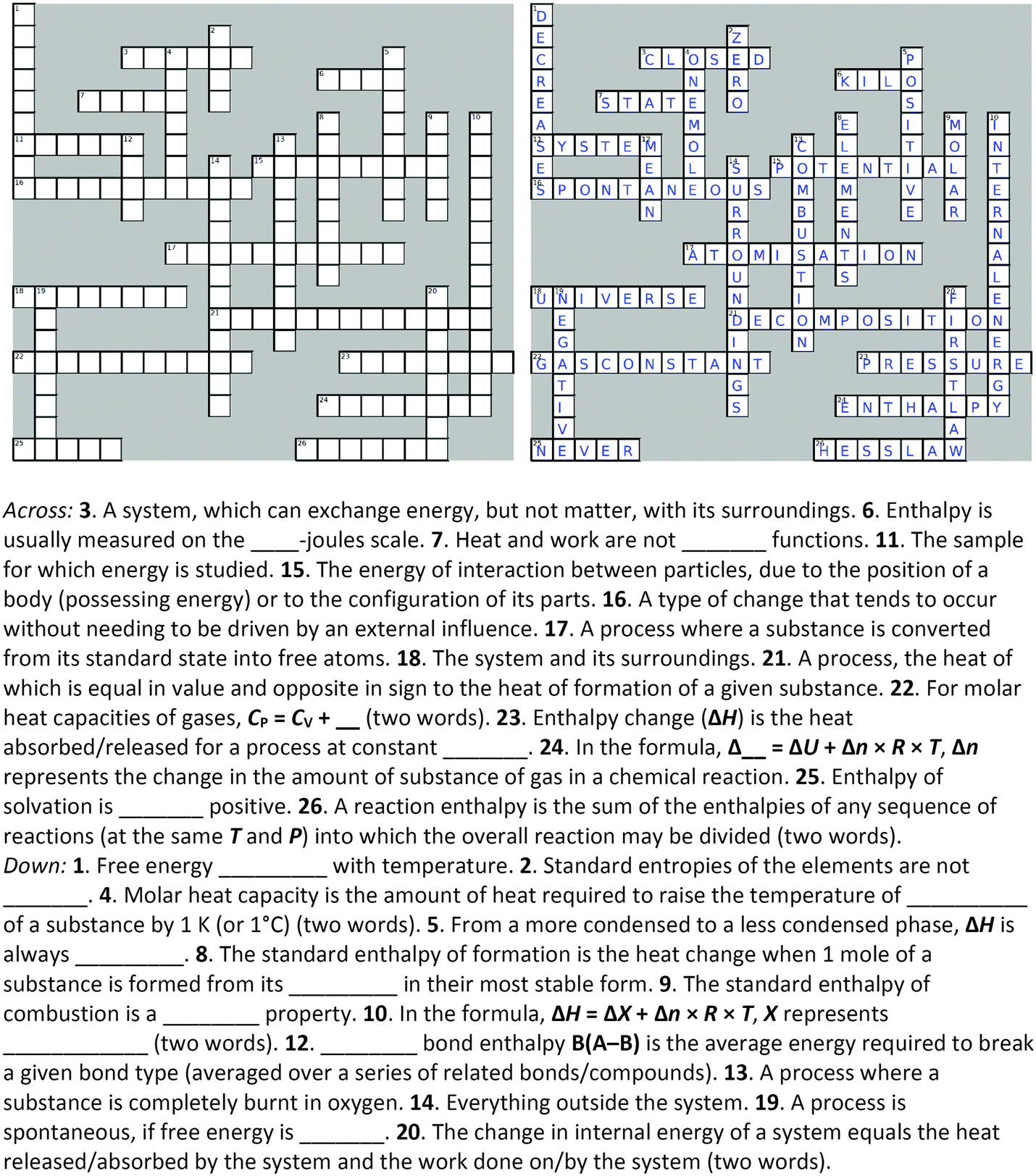 Crossword Puzzles For Chemistry Education Learning Goals Beyond 