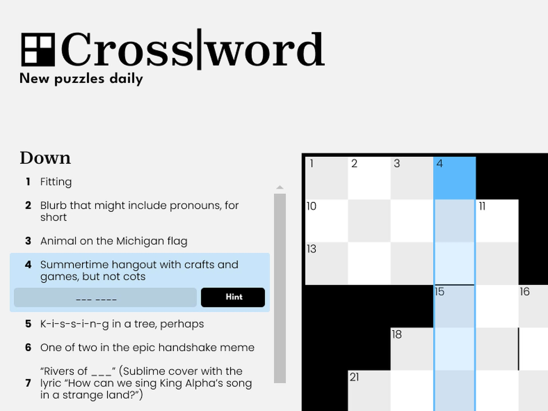 Easy Difficulty Crossword Puzzles Online