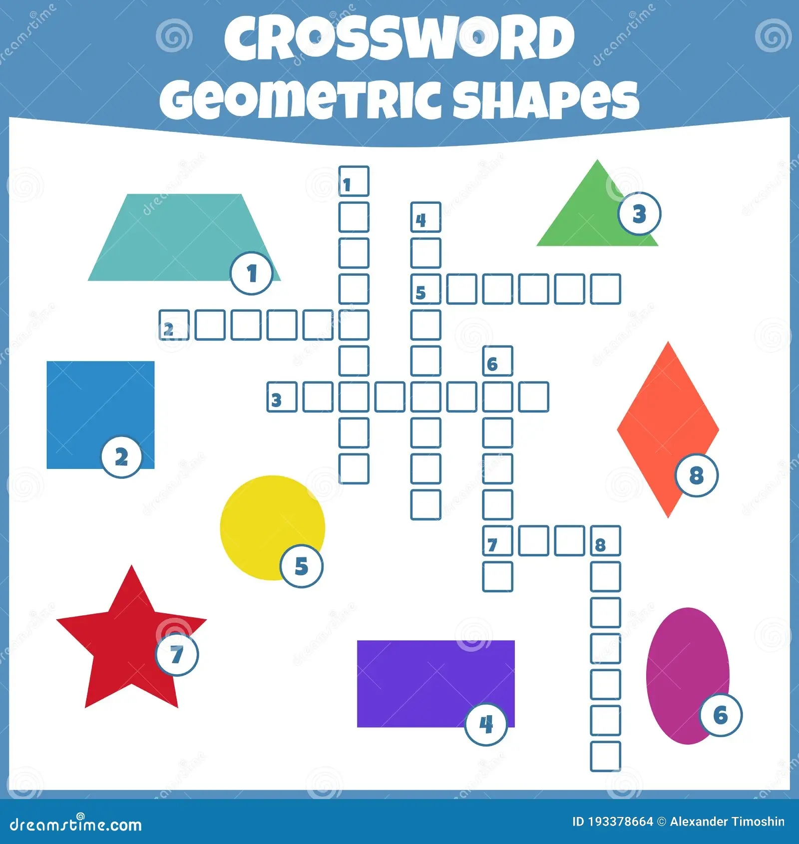 Crossword With Geometric Shapes Vector Education Game For Children Stock Vector Illustration Of Preschool Minigame 193378664
