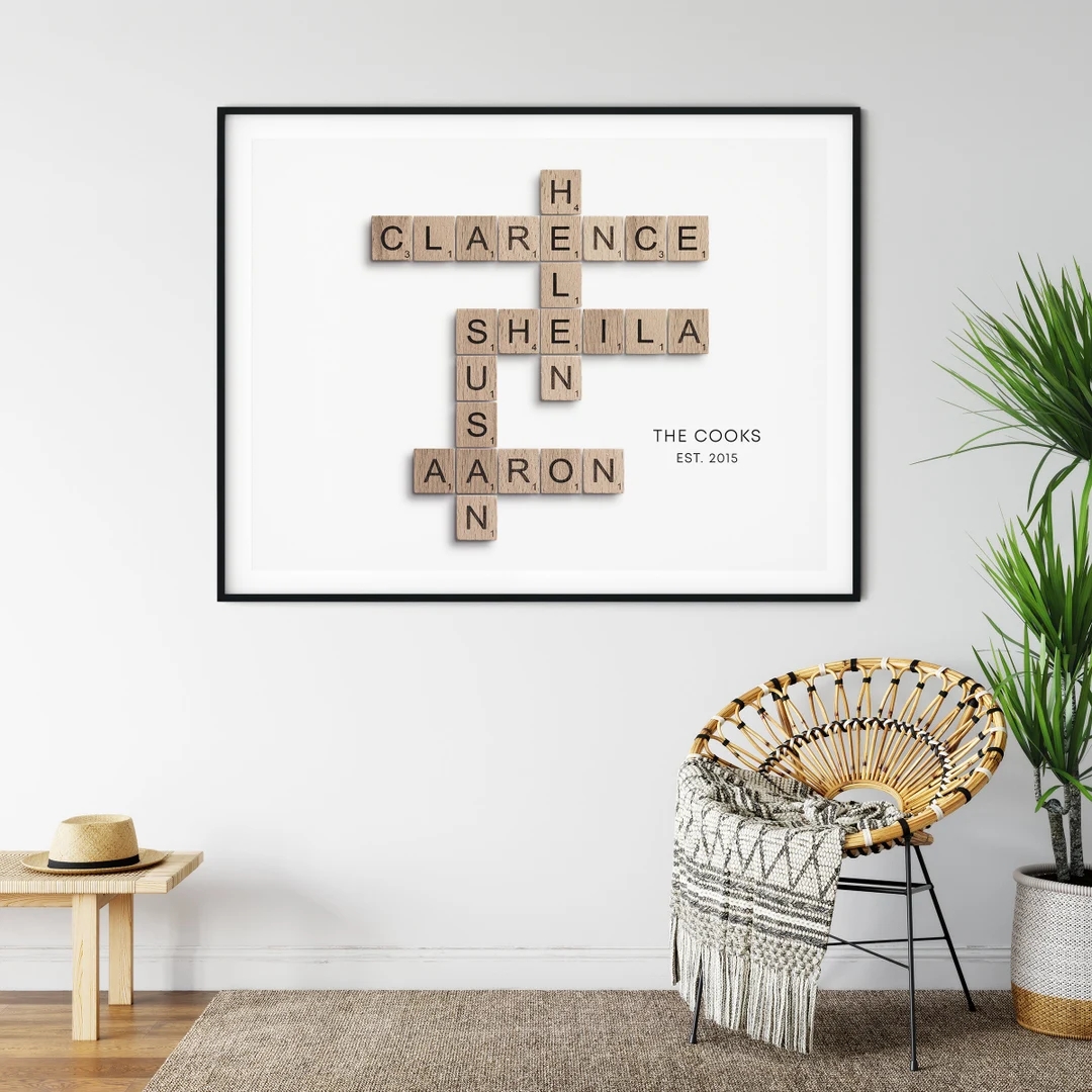 Custom Family Crossword Puzzle Wall Art Family Names Sign Personalized Family Tree Wood Letter Tiles Poster Housewarming Gifts Etsy