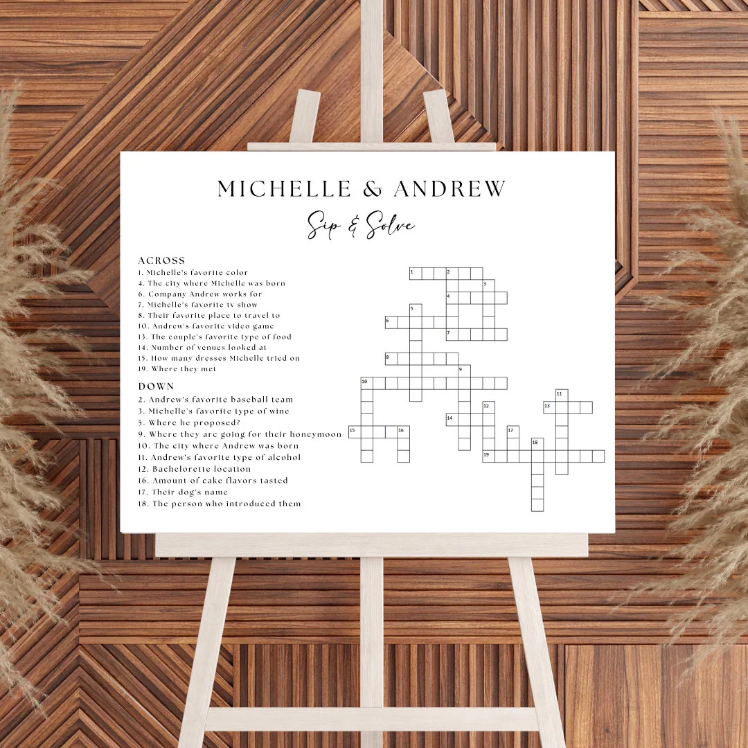 Custom Wedding Crossword Puzzle Poster Board Printed Sip And Solve Bridal Shower Crossword Wedding Puzzle Giant Crossword Large Crossword Etsy