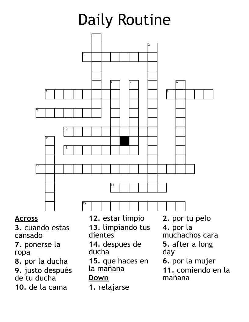Daily Routine Crossword WordMint