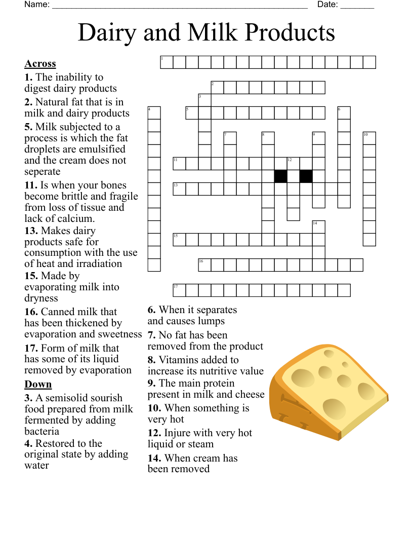 Dairy And Milk Products Crossword WordMint