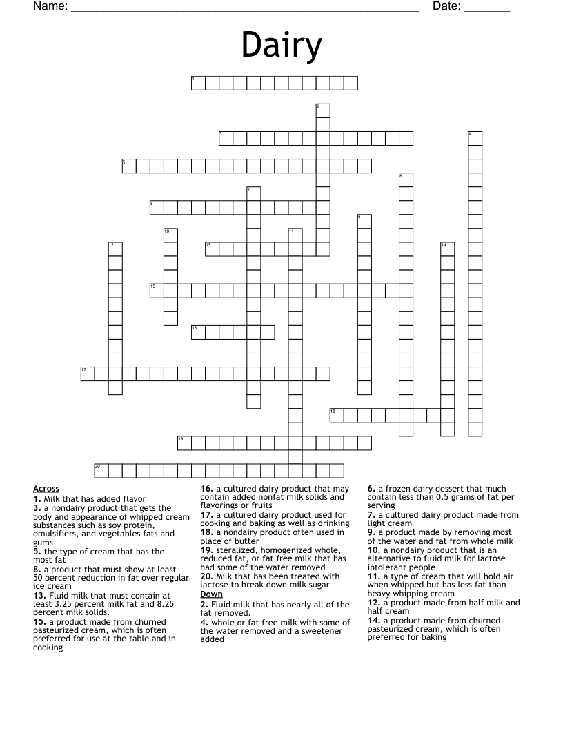 Dairy Crossword WordMint