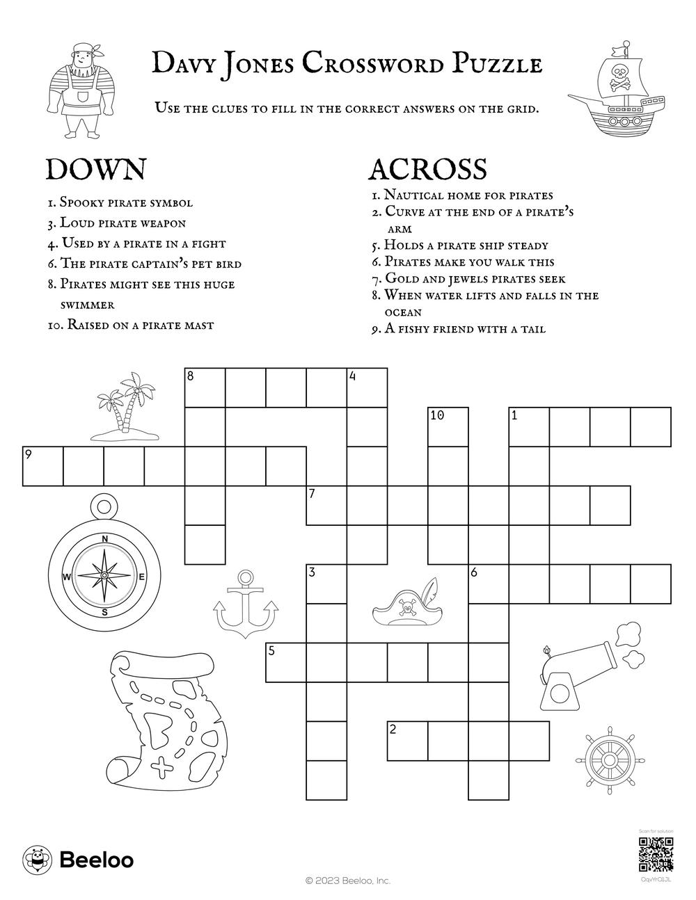 Davy Jones Crossword Puzzle Beeloo Printable Crafts And Activities For Kids