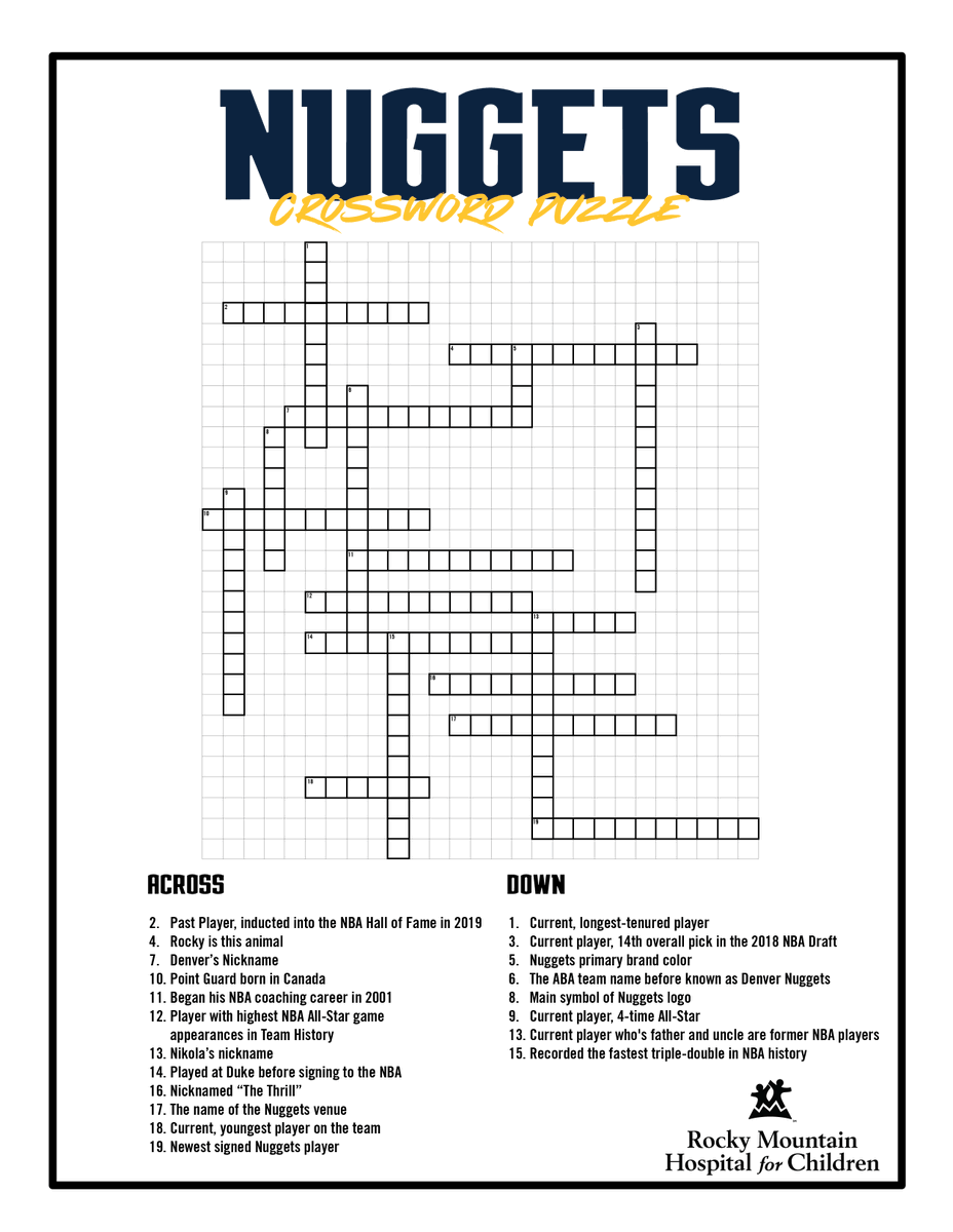 Printable Crossword Puzzles Denver