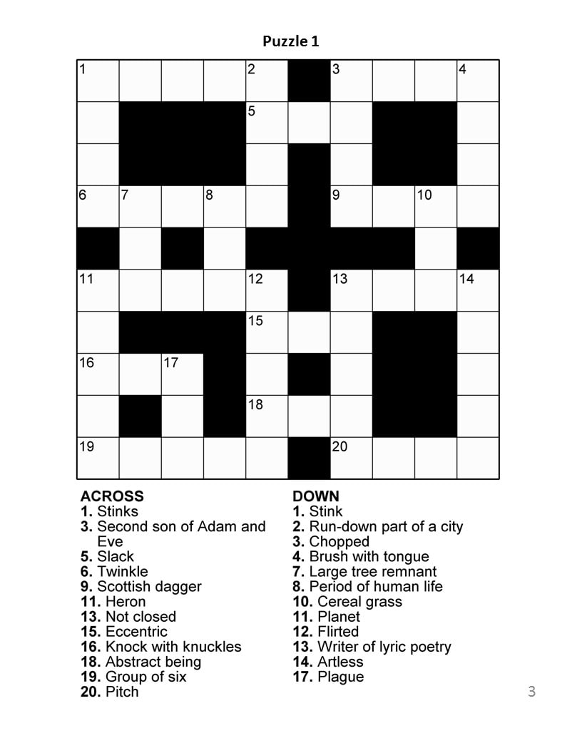 Digital Download 100 Printable Crossword Puzzles For Adults Fun Worksheets Library