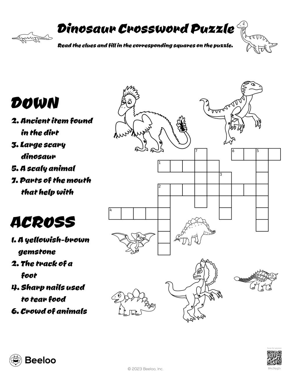 Dinosaur themed Crossword Puzzles Beeloo Printable Crafts And Activities For Kids