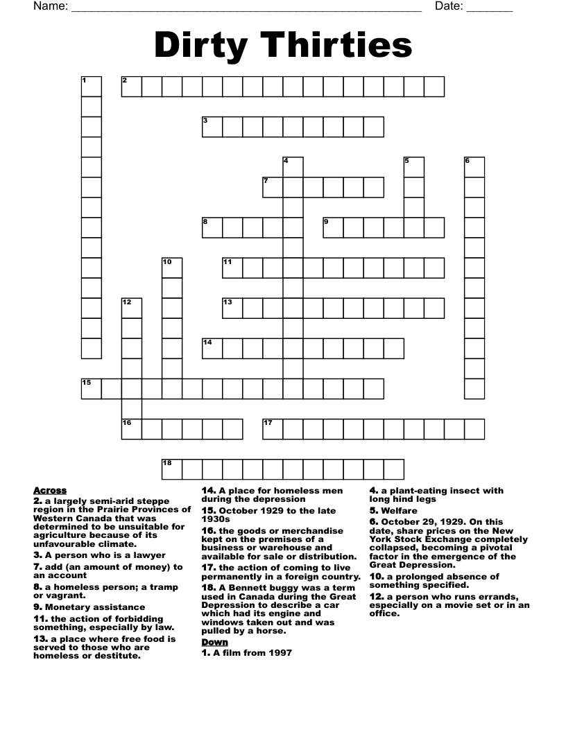 Dirty Thirties Crossword WordMint