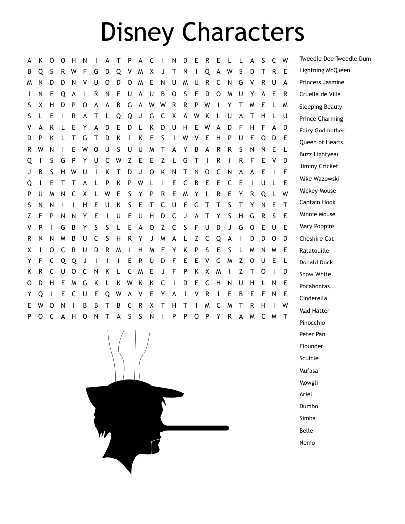 Disney Characters Crossword WordMint