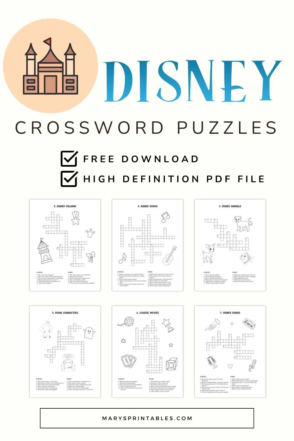 Disney Crossword Puzzles Printable Free Fun Educational