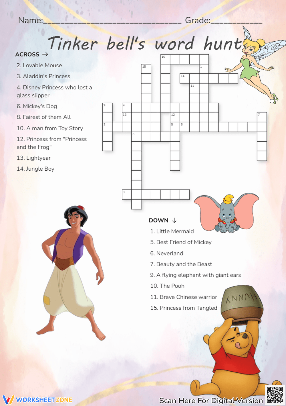 Disney Crossword Puzzles Worksheets 2025