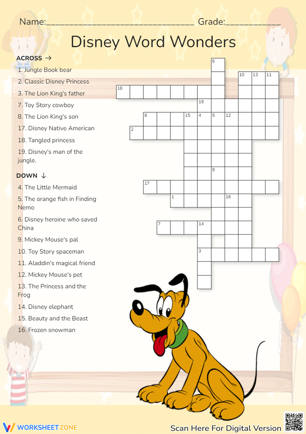 Disney Crossword Puzzles Worksheets 2025