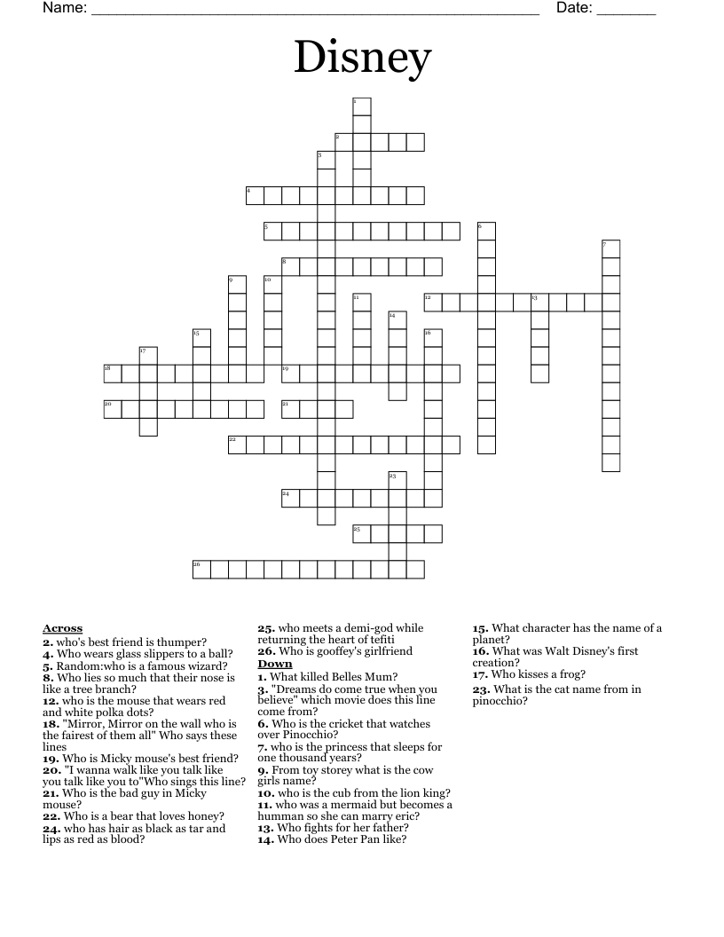 Disney Crossword WordMint