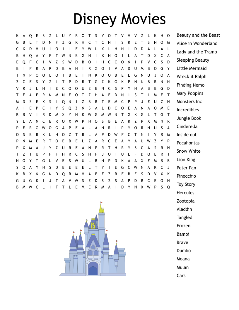Disney Movies Crossword WordMint