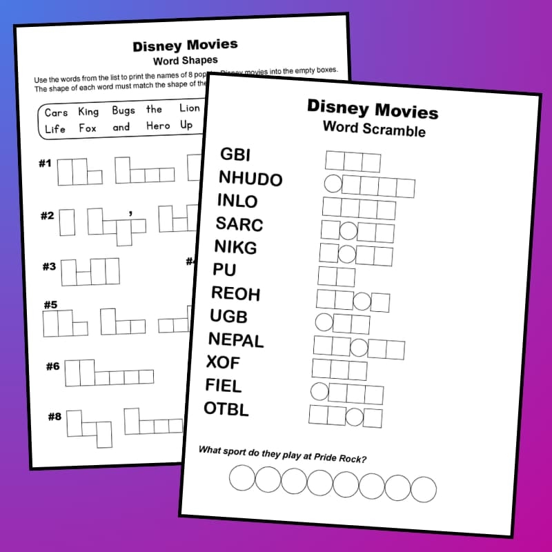 Disney Movie Crossword Puzzles