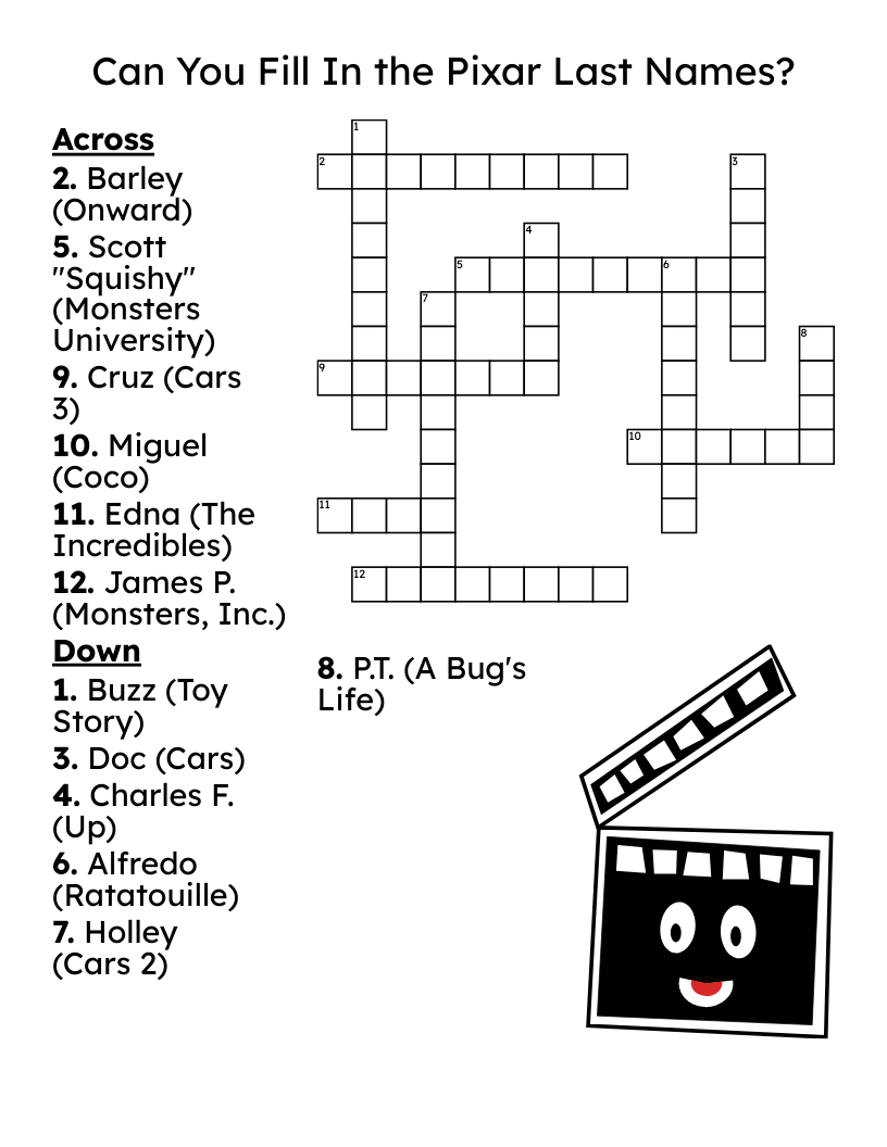 Disney Pixar Crossword WordMint